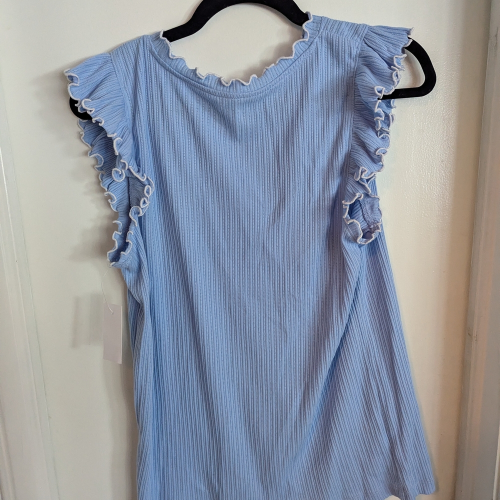 LOFT Light Blue Ruffle Top - Picture 2 of 3